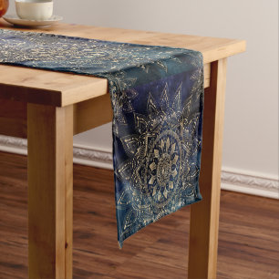 Caminho De Mesa Pequeno Elegante Dourado Mandala Blue Galaxy Design