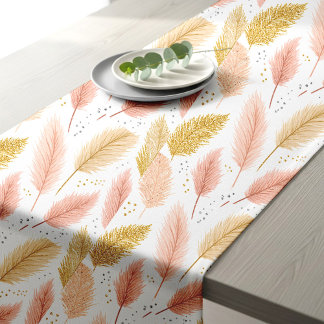 Caminho De Mesa Pequeno Elegante Grama de Pampas Rosa e Dourado Brilhante