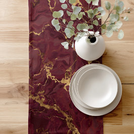 Caminho De Mesa Pequeno Elegante Luxo Mármore Burgundy Dourado