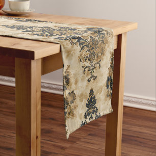 Caminho De Mesa Pequeno Elegante Luxurioso Dourado Beige Ivory Damask
