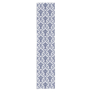 Caminho De Mesa Pequeno Elegante padrão de damasco azul naval e branco