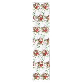 Caminho De Mesa Pequeno Elegante Poinsettia Vermelha Bengalas e Flocos de