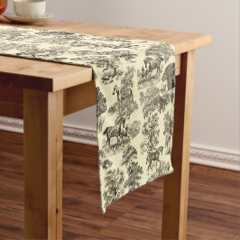 Caminho De Mesa Pequeno Elegante Vintage Beige Rustic Horses Toile