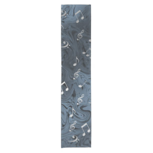 Caminho De Mesa Pequeno elegantes notas musicais prateadas em azul