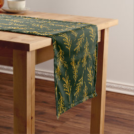 Caminho De Mesa Pequeno Esmeralda e Dourada Floral Sprig de Mesa Curta