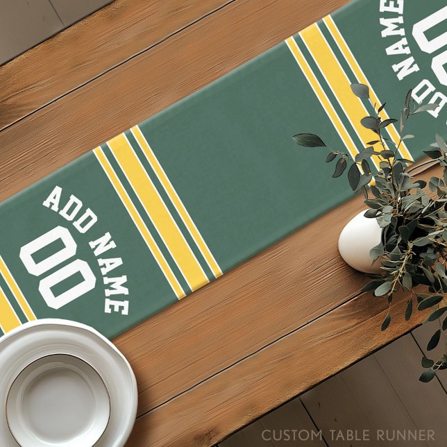 Caminho De Mesa Pequeno Esportes Personalizados Dourados verdes e amarelos (Custom Table Runner)