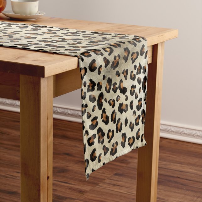 Caminho De Mesa Pequeno Estampa de Animal Leopardo Guepardo Bege Marrom (No Local)