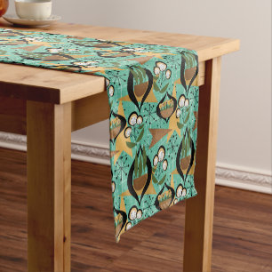 Caminho De Mesa Pequeno Estilo de Anos 50 Aqua, Dourado, Preto e Verde R