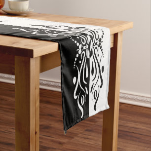 Caminho De Mesa Pequeno Estilo de Harlequin Abstrato branco e preto elegan
