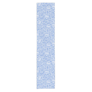 Caminho De Mesa Pequeno Estilo floral azul e branco do vintage do damasco