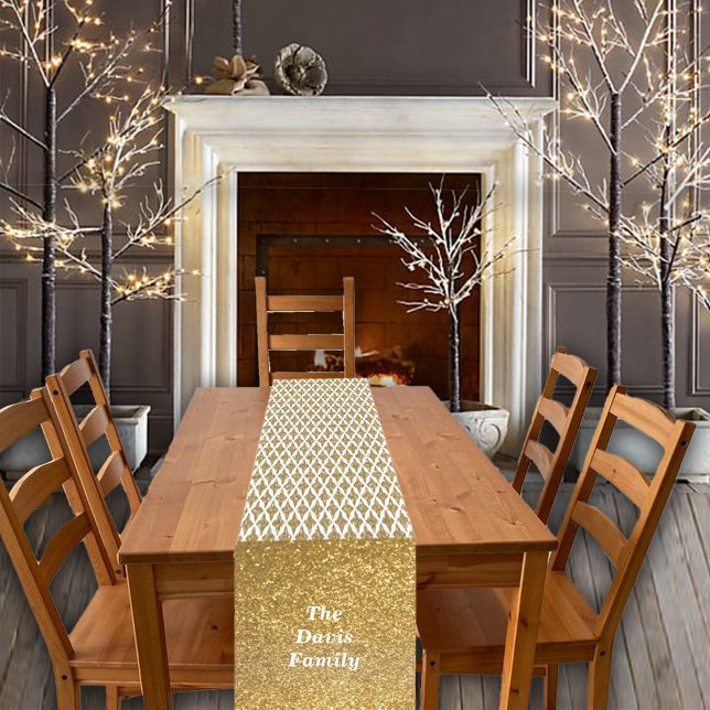 Caminho De Mesa Pequeno Estrelas do Ouro de Natal e Nome Personalizado da  (Criador carregado)