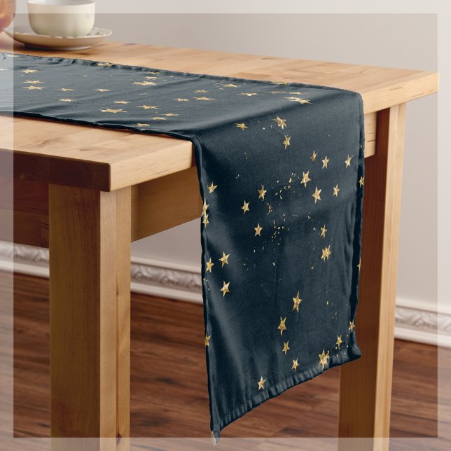 Caminho De Mesa Pequeno Estrelas marinhos Azul e Douradas | (Criador carregado)