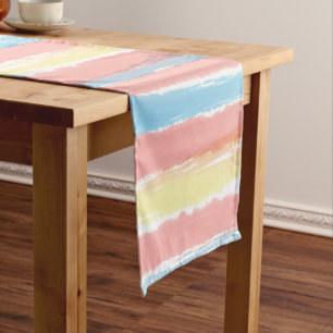 Caminho De Mesa Pequeno Estrias de Cor da Água Azul Amarelo Cor-de-Rosa