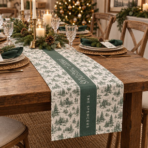 Caminho De Mesa Pequeno Família Evergreen Toile Feliz Natal