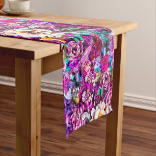Caminho De Mesa Pequeno Fantasia de Flores Brancas de Jardim Branco, Azul-