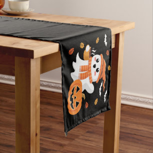 Caminho De Mesa Pequeno Fantasma Fofo Bebendo Café Gelado Halloween