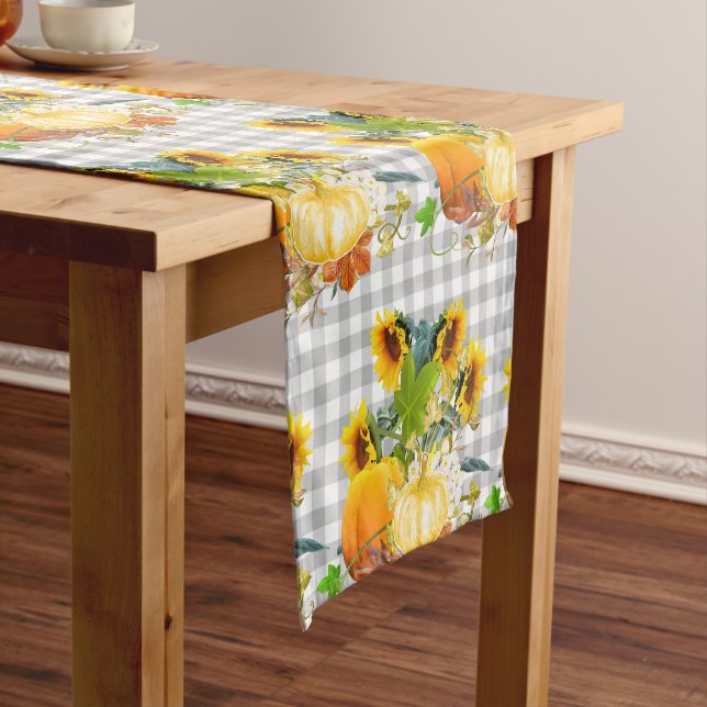 Caminho De Mesa Pequeno Farmhouse Sunflower e Pumpkins Mesa Runner (No Local)