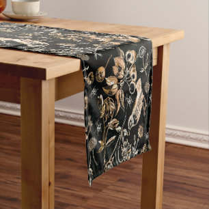 Caminho De Mesa Pequeno Faux Dourado Birds Beetles Flowers Frutas de Cerej