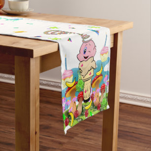 Caminho De Mesa Pequeno Feliz Aniversário Gêmeo Runner de Mesa de Cupcake