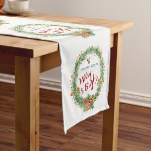 Caminho De Mesa Pequeno Feliz e coroa de natal brilhante