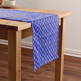 Caminho De Mesa Pequeno Feliz Hanukkah Dourado, Prata e Azul Lacrado