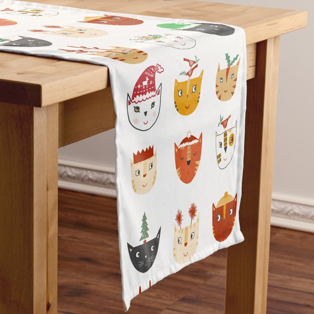 Caminho De Mesa Pequeno Feliz Natal de Gato (Fun Christmas kitty cats festive table runner for animal lovers)