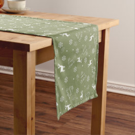 Caminho De Mesa Pequeno Feliz Natal Runner de Mesa Verde Minimalista