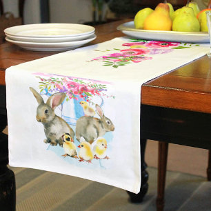 Caminho De Mesa Pequeno Felz pascoa Floral e Bunnies