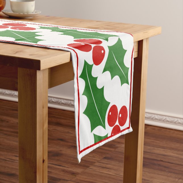 Caminho De Mesa Pequeno Feriado de Natal vermelho, verde, borda de morango (No Local)