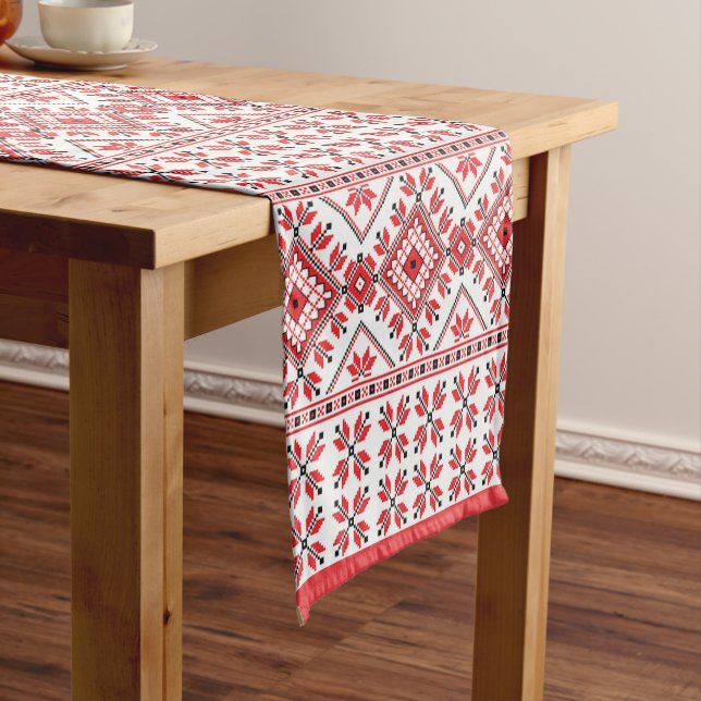 Caminho De Mesa Pequeno Festivo Red Black Nordic Fair Isle Snowflake Motif (No Local)
