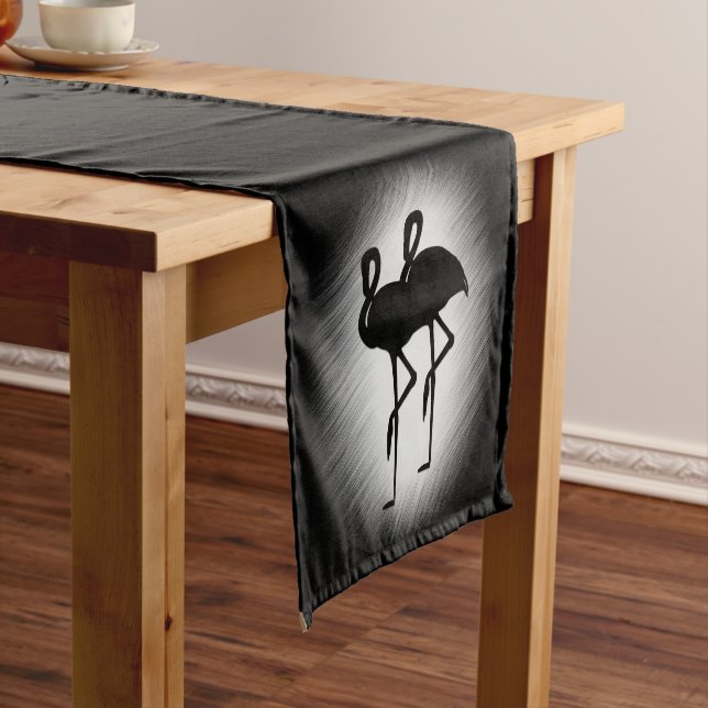 Caminho De Mesa Pequeno Flamingo Negro e Branco (No Local)