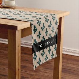 Caminho De Mesa Pequeno Fleur de Lis, Verde sobre Bege, Real, Seu Nome