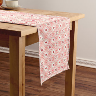 Caminho De Mesa Pequeno Floco De Neve Retro-Rosa Elegante E Padrão De Cora