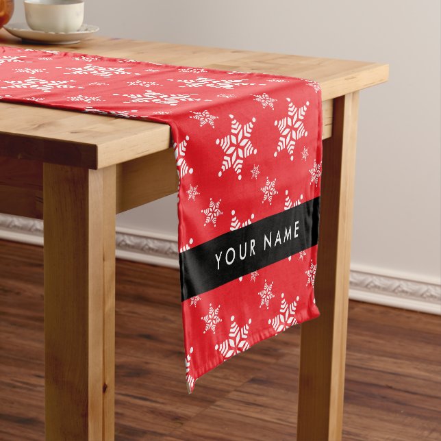 Caminho De Mesa Pequeno Flocos de neve brancos, vermelhos, seu nome, perso (No Local)