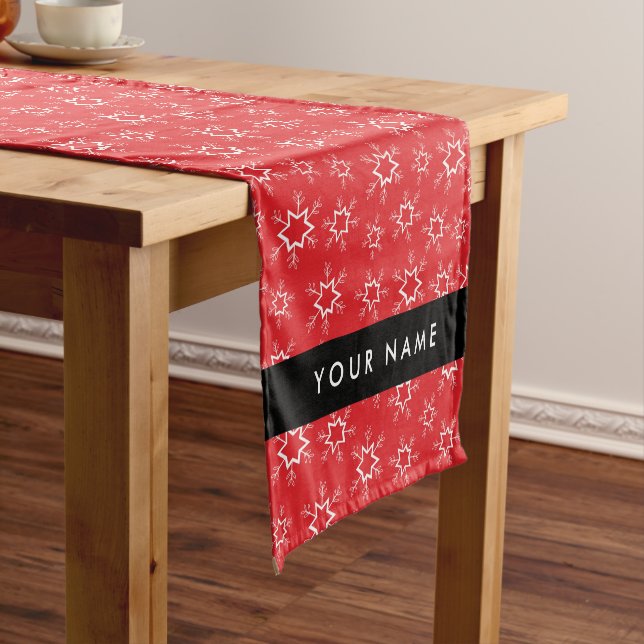 Caminho De Mesa Pequeno Flocos de neve vermelhos e brancos, seu nome, pers (No Local)