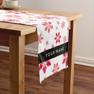 Caminho De Mesa Pequeno Flocos de neve vermelhos, seu nome, personalize