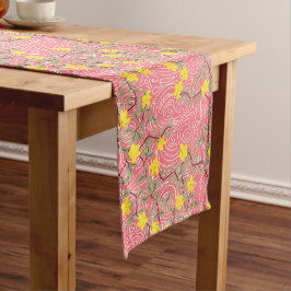 Caminho De Mesa Pequeno Flor amarelo jasmim no rosa coral