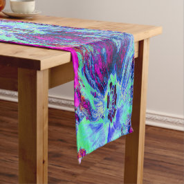 Caminho De Mesa Pequeno Flor de Hibisco Verde e Azul Psicodélico Retro