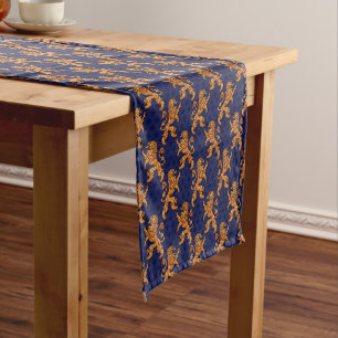 Caminho De Mesa Pequeno Flor de lis Dourado medieval do azul do leão