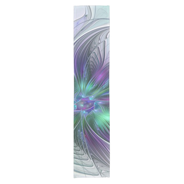 Caminho De Mesa Pequeno Flor Moderna Abstrata Fractal Roxa Verde (Frente)