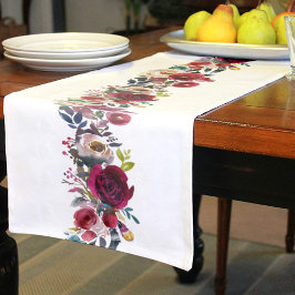 Caminho De Mesa Pequeno Florais de Aquarela Borgonha