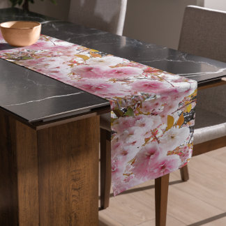 Caminho De Mesa Pequeno Floral de Cerejeira Rosa