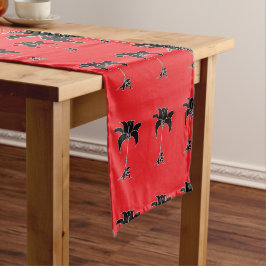 Caminho De Mesa Pequeno Floral Preto Vermelho