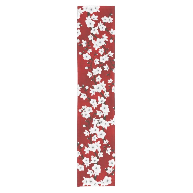 Caminho De Mesa Pequeno Floral Red E White Cherry Blossoms (Frente)