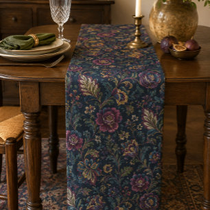 Caminho De Mesa Pequeno Floral Vintage Crewel Botânico Elegante Sombrio e