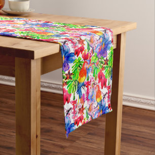 Caminho De Mesa Pequeno Flores Coloridas Elegantes E Pássaros De Papagaio