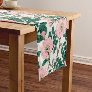 Caminho De Mesa Pequeno Flores de Rosa selvagens cor-de-rosa e padrão de f