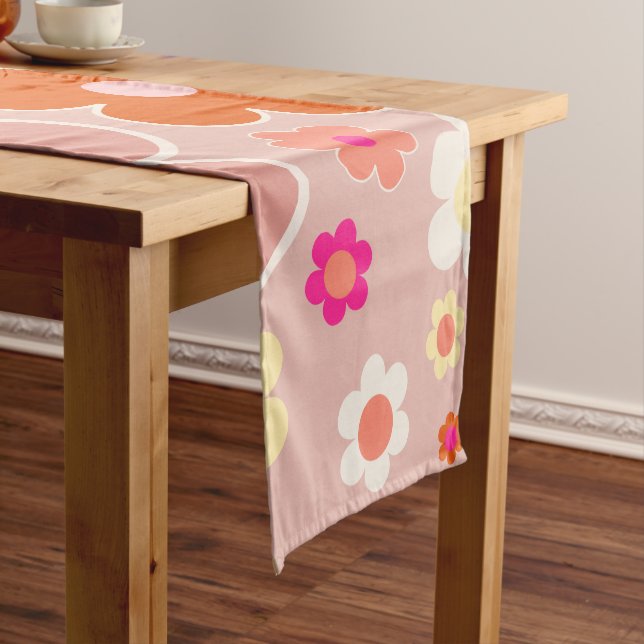 Caminho De Mesa Pequeno Flores Retro Cor-de-rosa Cor-de-rosa Cor-de-rosa (No Local)