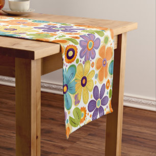 Caminho De Mesa Pequeno Flores Retro Laranja Lilac Verde