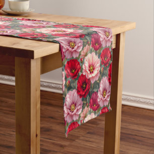 Caminho De Mesa Pequeno Flores rosa, vermelhas e malvas